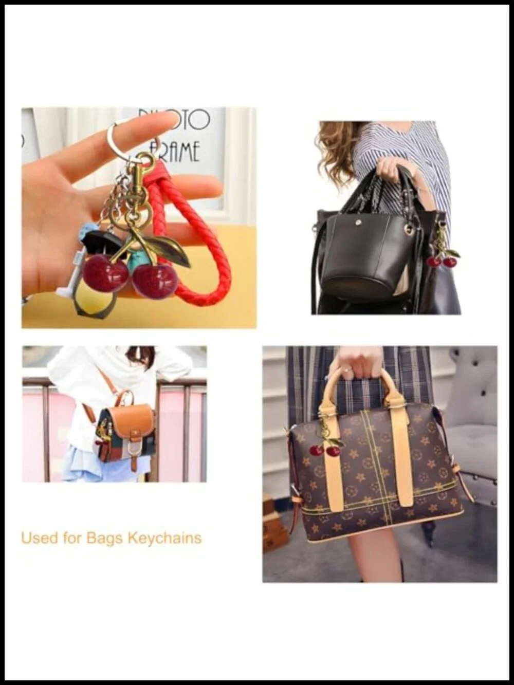 Cherry Bag Charm, Metal Alloy Keychain, Glitter Resin